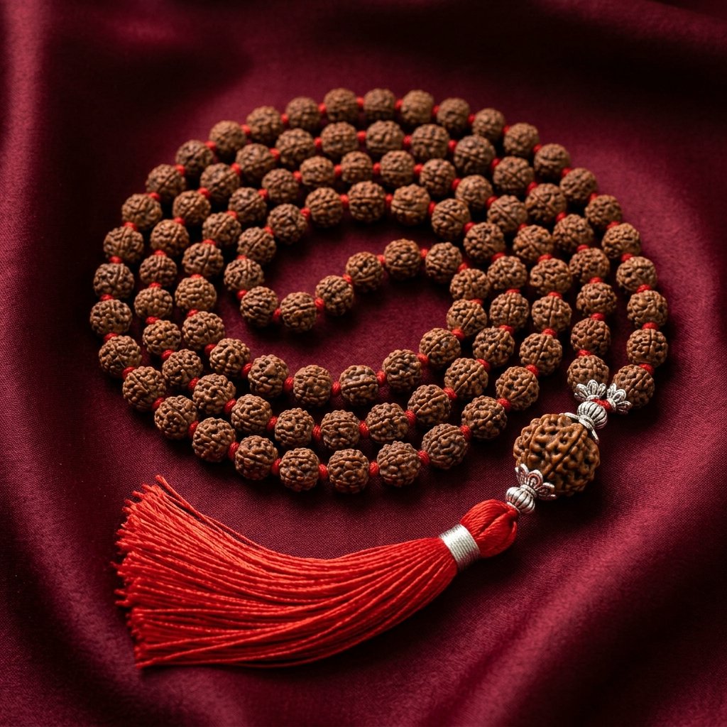 Authentic 5 Mukhi Indonesian Japa Mala (108 + 1 Beads, 8mm)